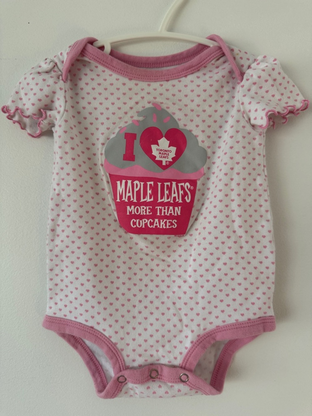 NHL Pink & Gray Maple Leafs Cupcake Baby One-Piece Bodysuit